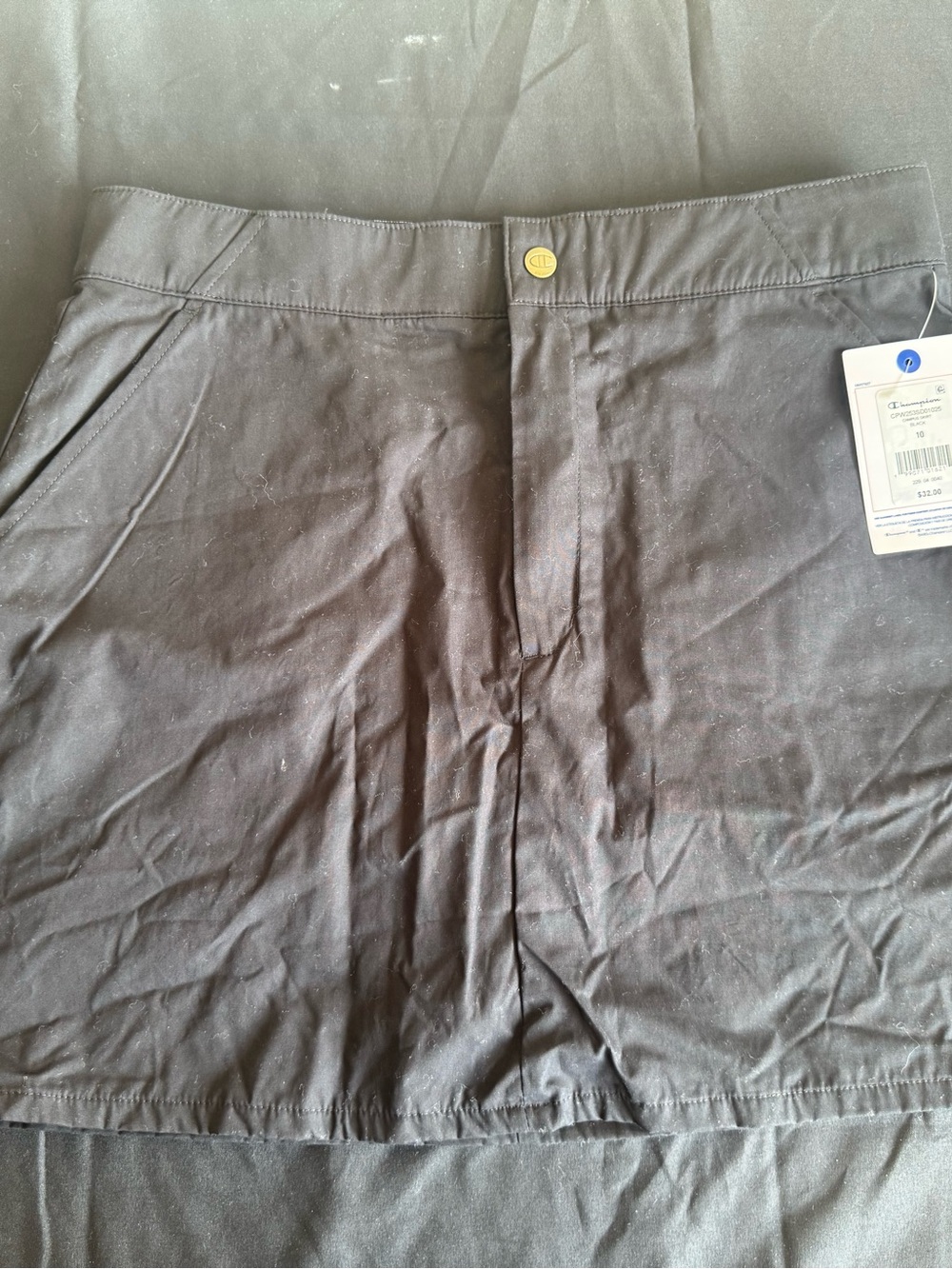 Champion Womens Size 10 Campus Mini Skirt Black Cotton Lined Pockets NWT